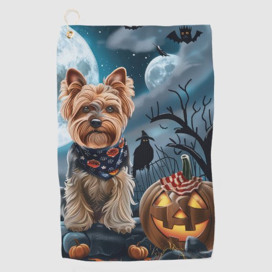 Yorkshire Terrier Halloween Spooky Golfhandtuch (Vorderseite)