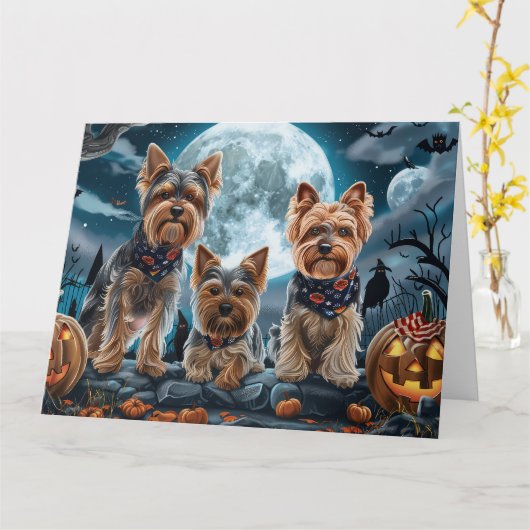 Yorkshire Terrier Halloween Spooky Karte (Gelbe Blume)