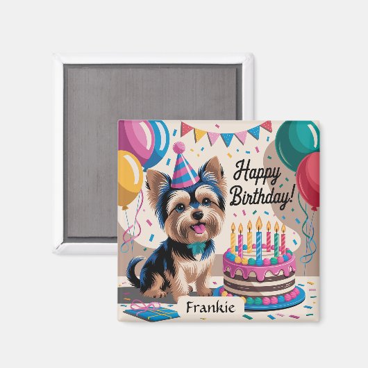 Yorkshire Terrier Happy Birthday Magnet (Vorderseite/Rückseite)