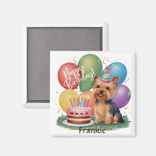 Yorkshire Terrier Happy Birthday Magnet (Vorderseite/Rückseite)