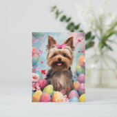 Yorkshire Terrier Happy Oaster Postkarte (Stehend Vorderseite)