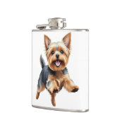Yorkshire Terrier Happy Playful Fun Jumping Joyful Flachmann (Links)
