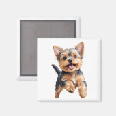 Yorkshire Terrier Happy Playful Fun Jumping Joyful Magnet (Vorderseite/Rückseite)
