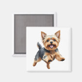 Yorkshire Terrier Happy Playful Fun Jumping Joyful Magnet (Vorderseite/Rückseite)