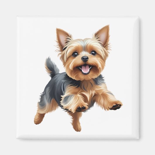 Yorkshire Terrier Happy Playful Fun Jumping Joyful Magnet (Vorne)