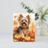 Yorkshire Terrier Herbst Erntedank Postkarte (Stehend Vorderseite)