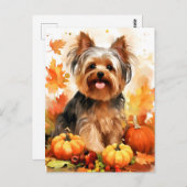 Yorkshire Terrier Herbst Erntedank Postkarte (Vorne/Hinten)
