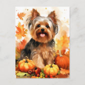 Yorkshire Terrier Herbst Erntedank Postkarte (Vorderseite)