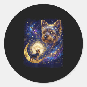 Yorkshire Terrier heult zum Mond Meme 90er Runder Aufkleber