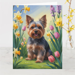 Yorkshire Terrier Hund Frühlingsblumen Malerei  Karte