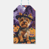 Yorkshire Terrier Hund Halloween Hexe und Pumpkin Geschenkanhänger (Rückseite)