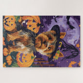 Yorkshire Terrier Hund Halloween Hexe und Pumpkin Puzzle (Horizontal)