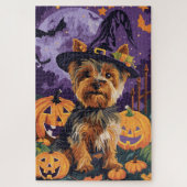 Yorkshire Terrier Hund Halloween Hexe und Pumpkin Puzzle (Vertikal)