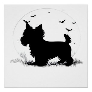 Yorkshire Terrier Hund � Halloween Mond Silhouette Poster