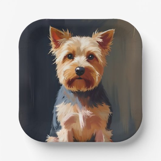 Yorkshire Terrier Hund Haustier Malerei Pappteller (Vorderseite)