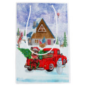 Yorkshire Terrier Hund im Truck zur Weihnachtslief Mittlere Geschenktüte (Vorderseite)