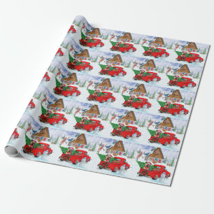 Yorkshire Terrier Hund im Weihnachtslieferwagen Geschenkpapier
