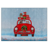 Yorkshire Terrier Hund in Auto mit dem Weihnachtsm Schneidebrett (Vorderseite)