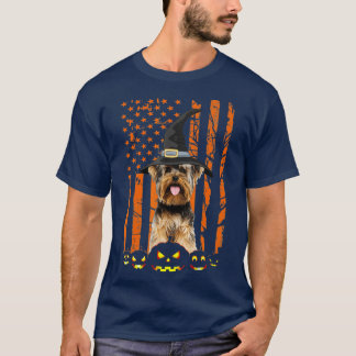 Yorkshire Terrier Hund Kürbis Amerikanische Flagge T-Shirt