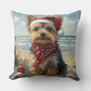 Yorkshire Terrier Hund Weihnachten Vintage Strand Kissen