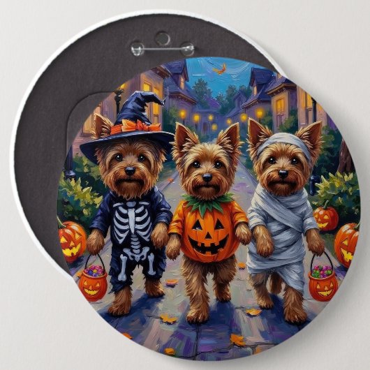 Yorkshire Terrier Hunde in Halloween Kostümen Button (Vorne & Hinten)