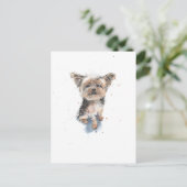 Yorkshire Terrier Illustration, lustiger Yorkie-Hu Postkarte (Stehend Vorderseite)