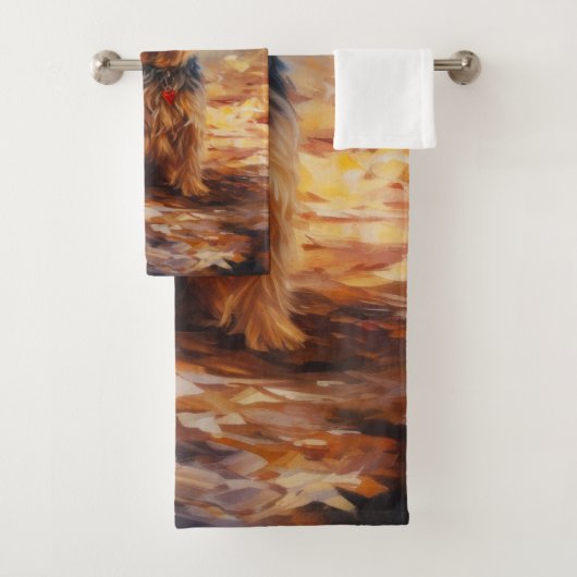Yorkshire Terrier im Herbstfall Inspiriert Badhandtuch Set (Insitu)