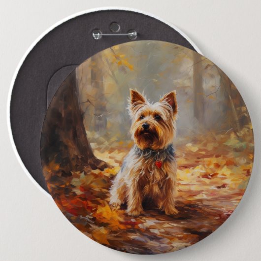 Yorkshire Terrier im Herbstfall Inspiriert Button (Vorne & Hinten)