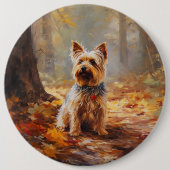 Yorkshire Terrier im Herbstfall Inspiriert Button (Vorderseite)