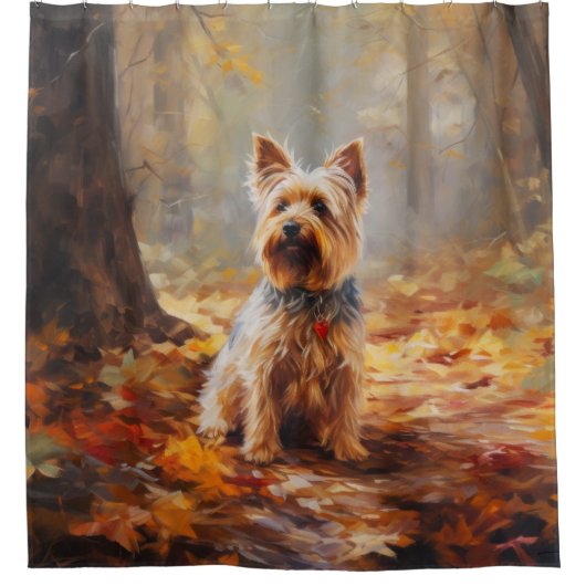 Yorkshire Terrier im Herbstfall Inspiriert Duschvorhang (Vorderseite)