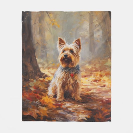 Yorkshire Terrier im Herbstfall Inspiriert Fleecedecke (Vorderseite)