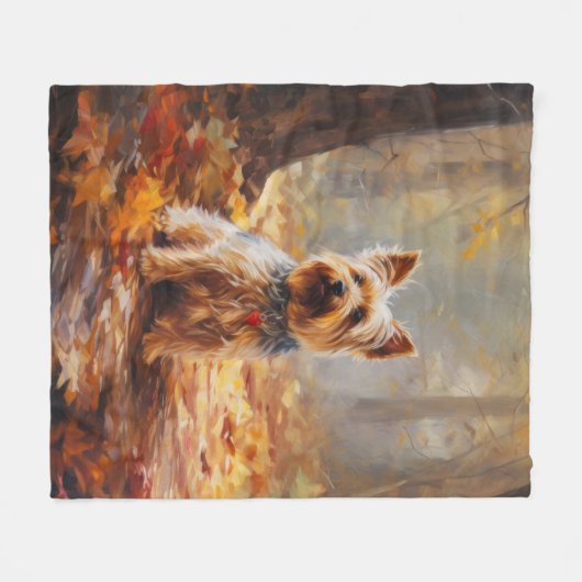 Yorkshire Terrier im Herbstfall Inspiriert Fleecedecke (Vorderseite (Horizontal))