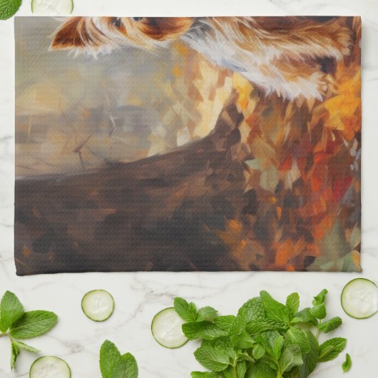 Yorkshire Terrier im Herbstfall Inspiriert Geschirrtuch (Gefaltet)