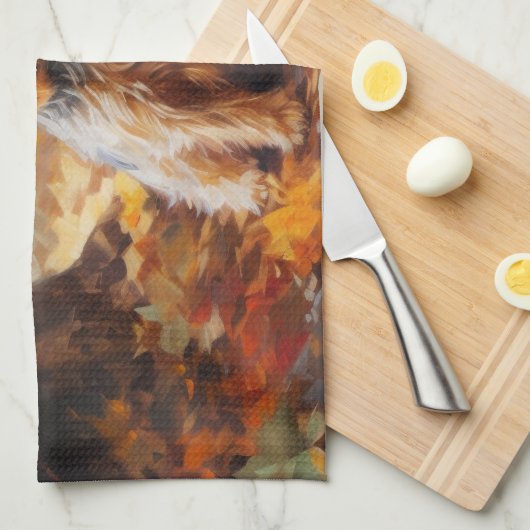 Yorkshire Terrier im Herbstfall Inspiriert Geschirrtuch (Viertel Falte)