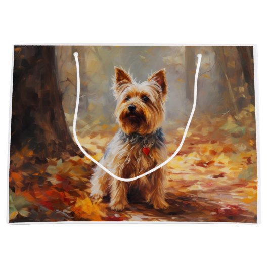 Yorkshire Terrier im Herbstfall Inspiriert Große Geschenktüte (Vorderseite)