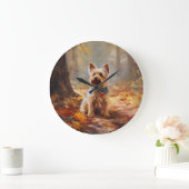 Yorkshire Terrier im Herbstfall Inspiriert Große Wanduhr (Zuhause)