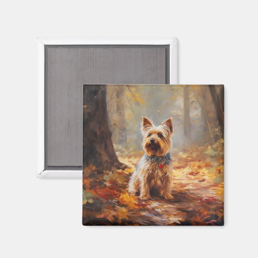 Yorkshire Terrier im Herbstfall Inspiriert Magnet (Vorderseite/Rückseite)