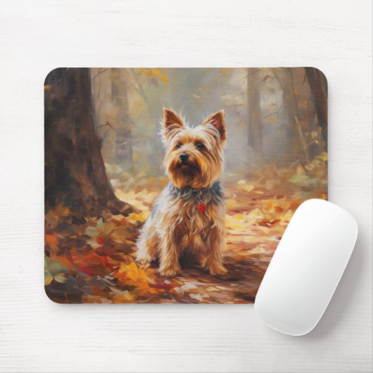Yorkshire Terrier im Herbstfall Inspiriert Mousepad (Mit Mouse)
