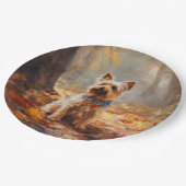 Yorkshire Terrier im Herbstfall Inspiriert Pappteller (Schrägansicht)