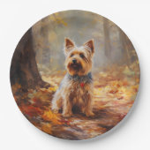 Yorkshire Terrier im Herbstfall Inspiriert Pappteller (Vorderseite)