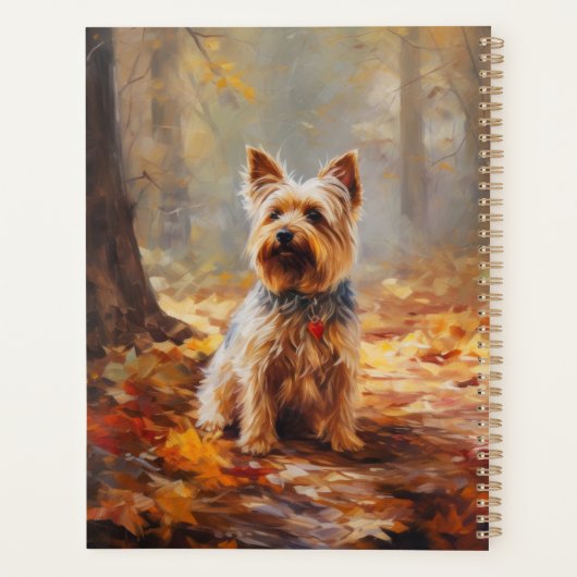 Yorkshire Terrier im Herbstfall Inspiriert Planer (Rückseite)