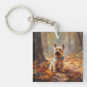 Yorkshire Terrier im Herbstfall Inspiriert Schlüsselanhänger (Vorderseite)