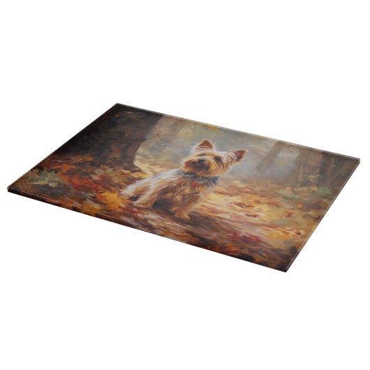 Yorkshire Terrier im Herbstfall Inspiriert Schneidebrett (Ecke)
