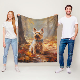 Yorkshire Terrier im Herbstlaubfall inspiriert Fleecedecke