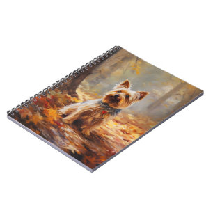 Yorkshire Terrier im Herbstlaubfall inspiriert Notizblock