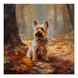 Yorkshire Terrier im Herbstlaubfall inspiriert Poster