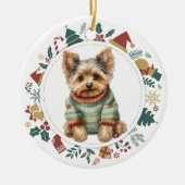 Yorkshire Terrier im Winter Sweater Christmas Keramik Ornament (Vorne)