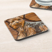 Yorkshire Terrier Imitats Wood Carving Getränkeuntersetzer (Linke Seite)
