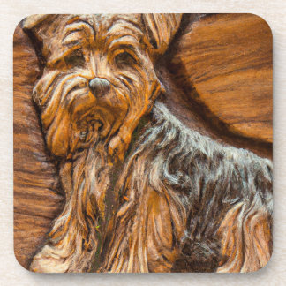 Yorkshire Terrier Imitats Wood Carving Getränkeuntersetzer