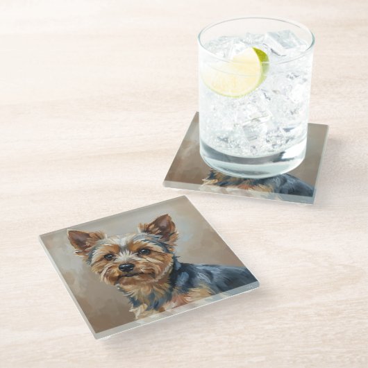 Yorkshire Terrier Impressionist Art Coaster Glasuntersetzer (Schrägansicht)